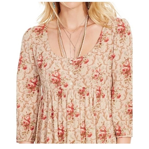 Ralph Lauren Denim & Supply Floral Red and Tan Gauze Dress. Size Large Spring. - Picture 2 of 13